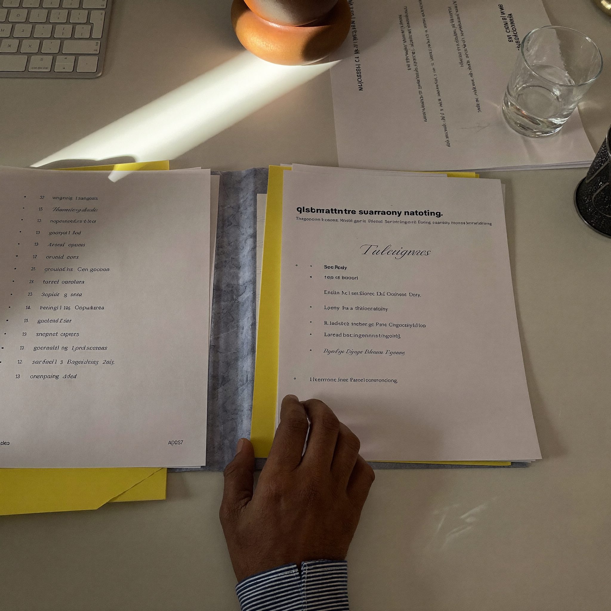 Supplier documents laid out for review on a desk
